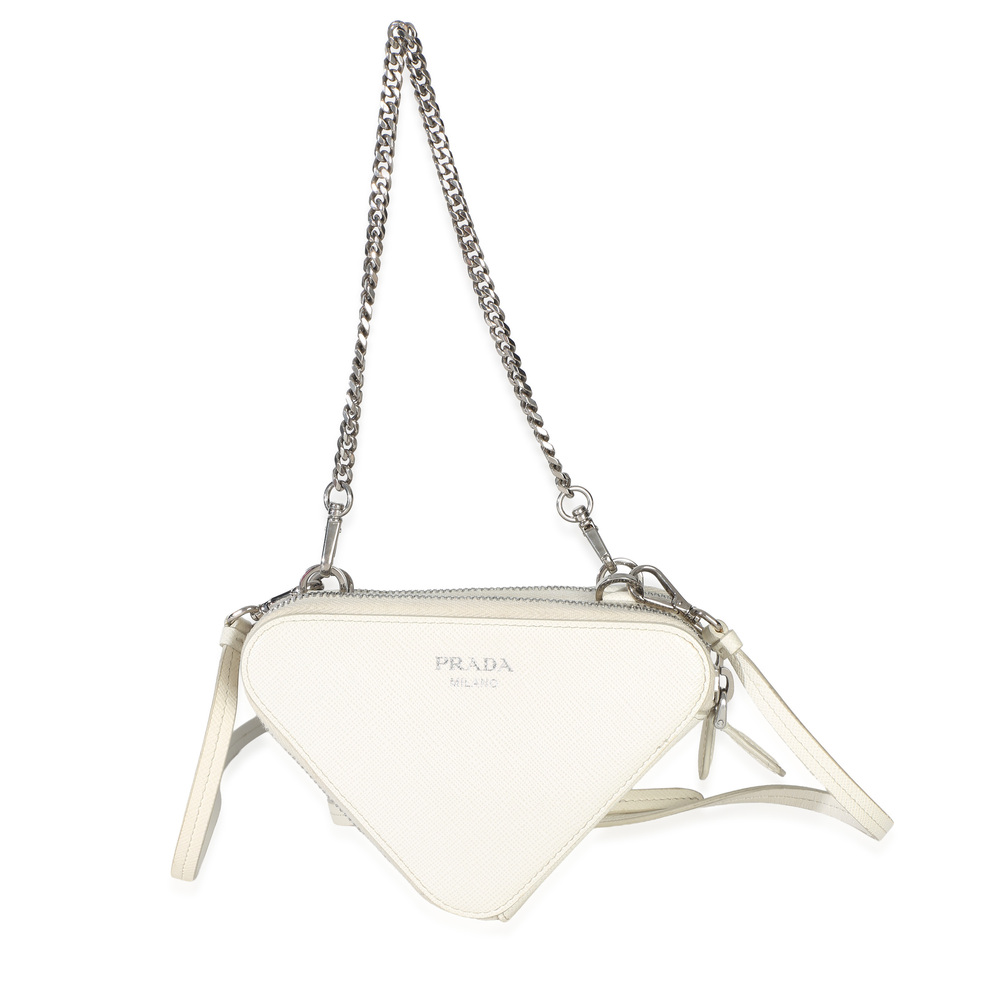 Prada White Saffiano Mini Triangle Crossbody Pouch